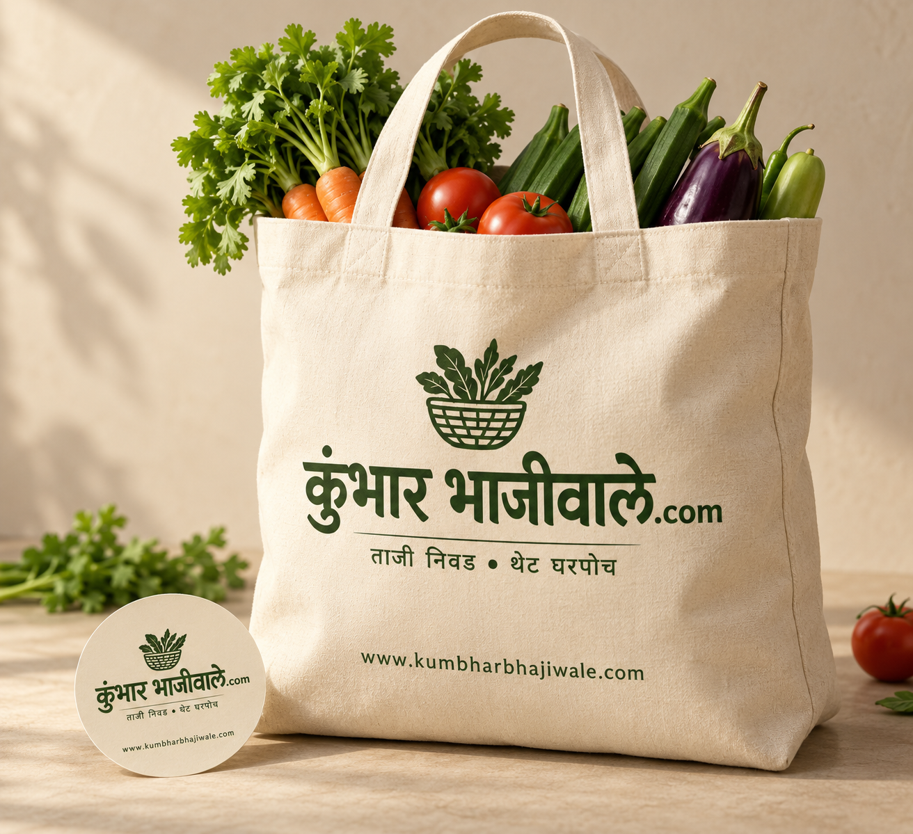 कुंभार भाजीवाले.com ब्रँडेड बॅग व स्टिकर डिझाइन